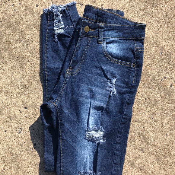 SHEIN Distressed High Rise Stretch Jeans - Picture 2 of 6